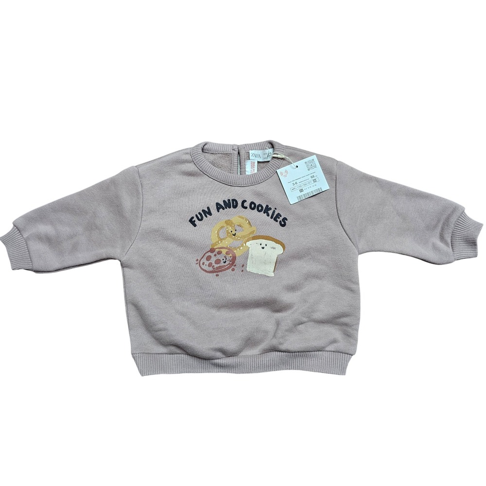 Zara Baby Fun and Cookies Graphic Sweatshirt Mauve 3-6 Months 1165/584/677 NWT